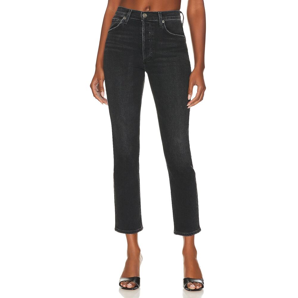 Agolde 'Riley' Blue Cotton Long High Rise Straight Denim Jean Size 28